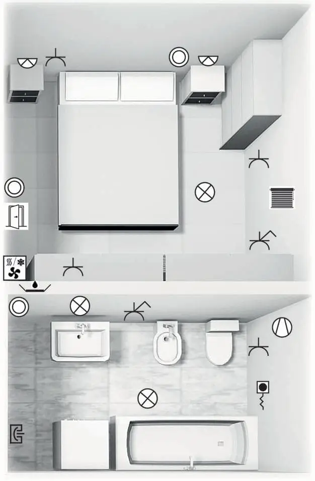 Chambre d'hôtel / cabine de bateau avec commande centrale