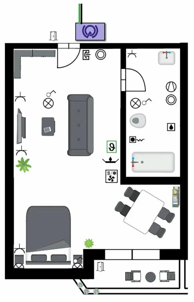 Chambre d'hôtel / cabine de bateau avec box de chambre