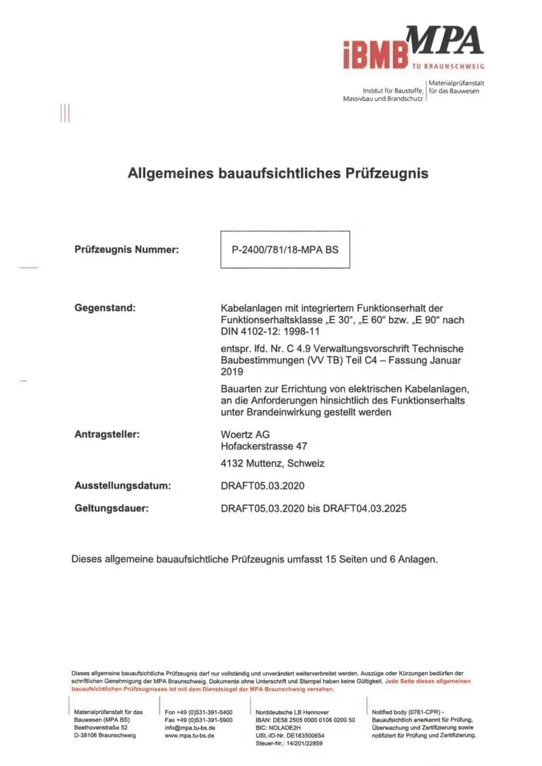 Certificat de sécurité incendie e90